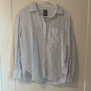 GAP Oversized White and Blue Pinstripe Linen Shirt